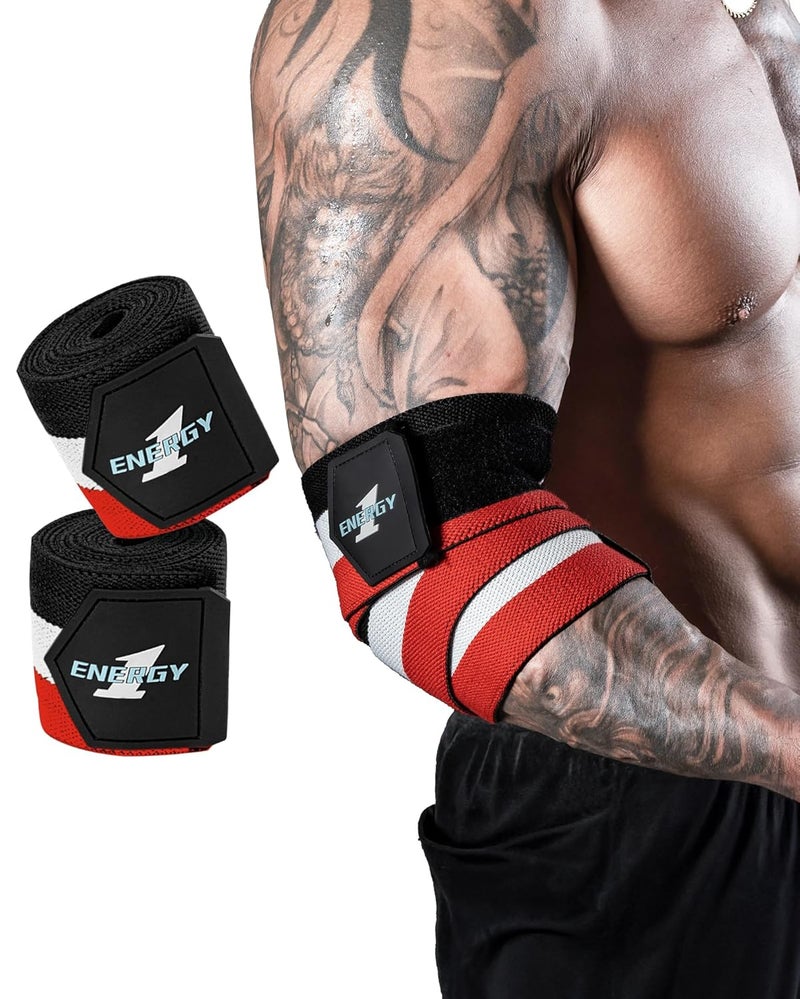 kcross Elbow Wraps for Weightlifting, 47" Strengthening support Elbow Sleeve Weightlifting (1 Pair) for Powerlifting, Bench Press, Gym Workout (Classic Trio) - Image 1